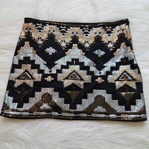 Fate Tribal Aztec Sequin Mini Skirt Size Medium